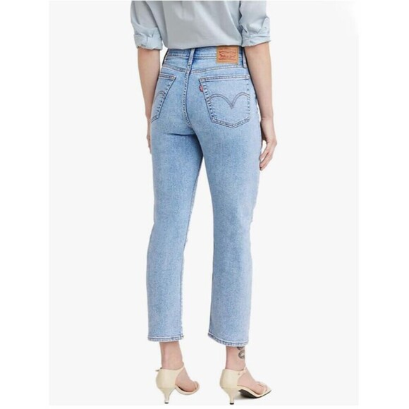 Levis Jeans Women 32 Blue High Rise Wedgie Straight Button Fly Stretch Distress - Picture 12 of 12